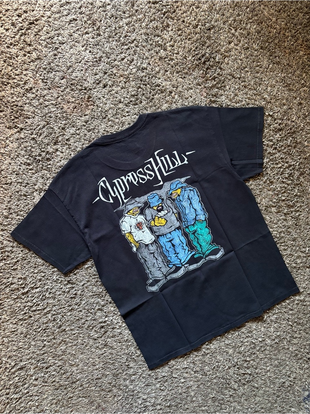 Vintage Black Cypress Hill Long Sleeve Tee with Multicolor Graphic